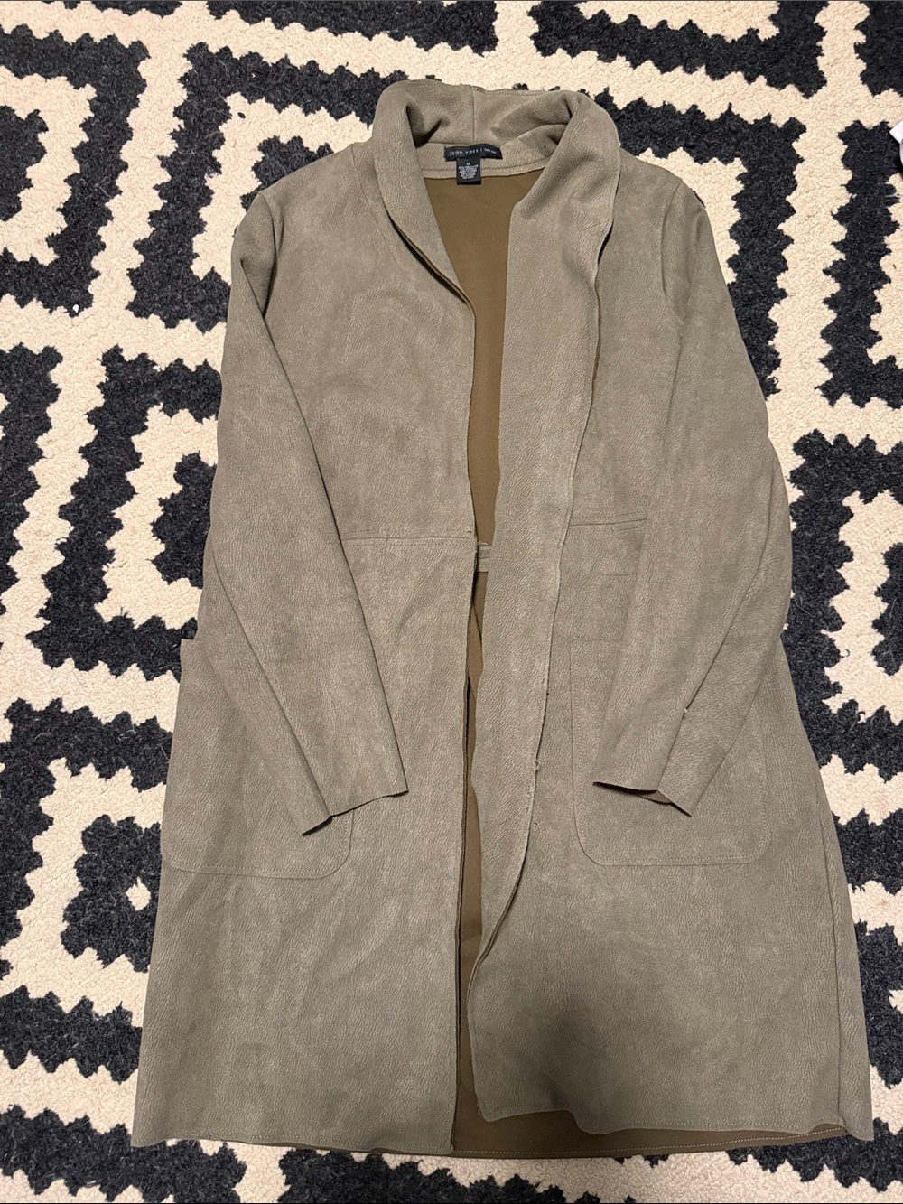 Joan Vass Size M Olive Green Open-Front Sueded Coat